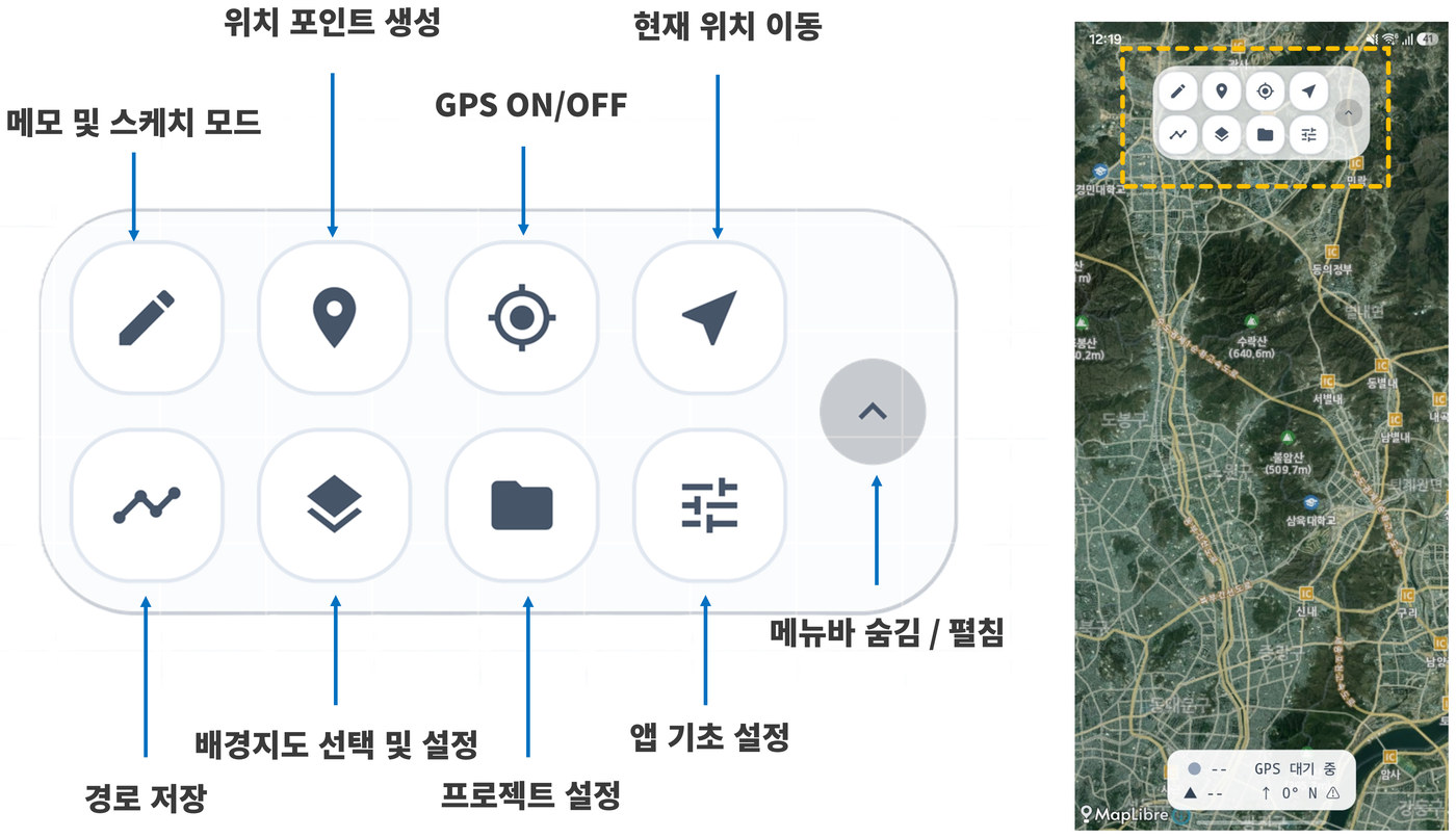 메인 메뉴 8개 버튼 설명